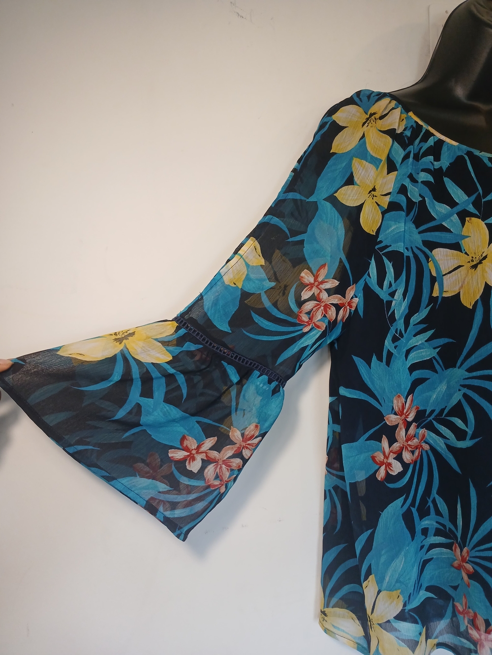 Women’s Navy Floral Tunic Top with Yellow & Teal Print - Picture 8 of 11
